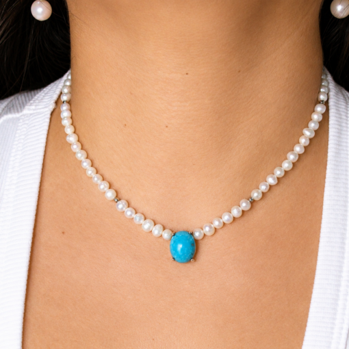 15_1 Collar de perlas con turquesa elaborado en plata 925