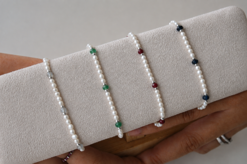 Pulsera de Piedras Naturales y Perlas  en Plata 925 y Oro 14K