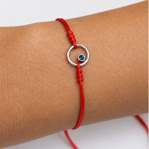 Pulsera Natal Círculo en Plata 925 y Oro 14K con piedra de nacimiento personalizable engastada en bisel