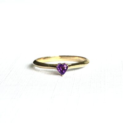 98_2 Anillo Corazón Amatista en Oro 18k - Talla 8