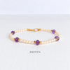 Amethyst Pearl Bracelet on Linen Pulsera de Piedras Naturales y Perlas en Oro 14K