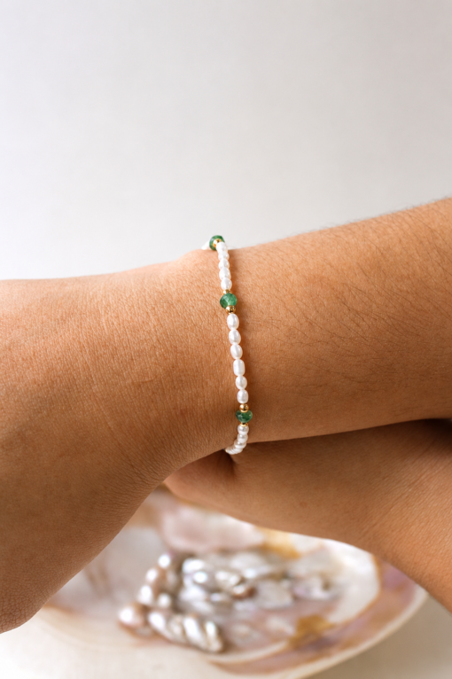 Pulsera de Piedras Naturales y Perlas  en  Oro 14K