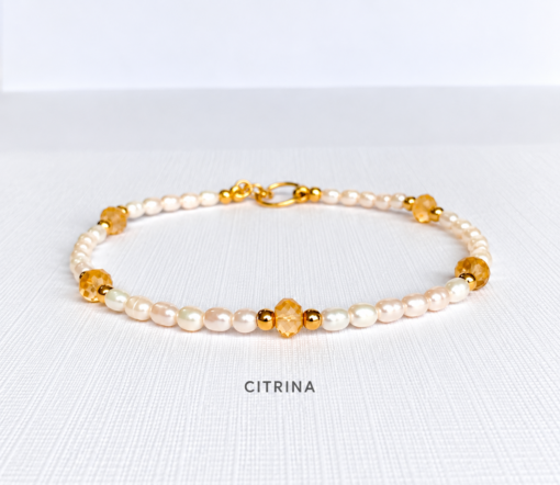 Citrina Pearl and Citrine Bracelet Pulsera de Piedras Naturales y Perlas en Oro 14K