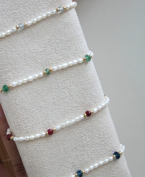 Pulsera de Piedras Naturales y Perlas  en  Oro 14K