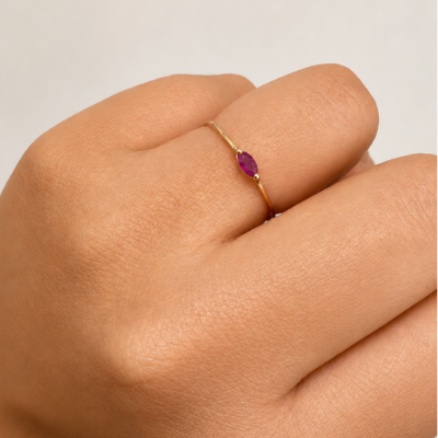 PIEZAS DE ORO (2) Anillo Marquesa Rubí en Oro 14K - Talla 5.5