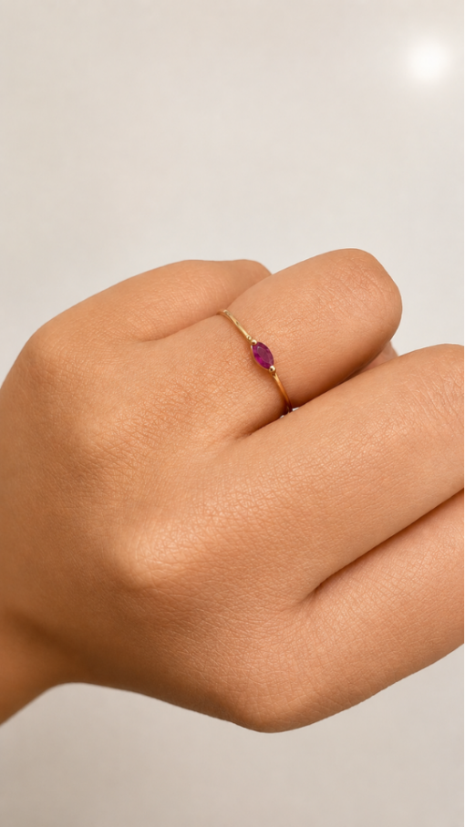 PIEZAS DE ORO (2) Anillo Marquesa Rubí en Oro 14K - Talla 5.5