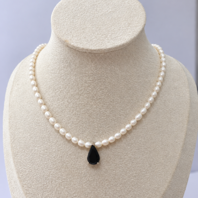 Collar de Perlas y Dije Onyx Plata 925